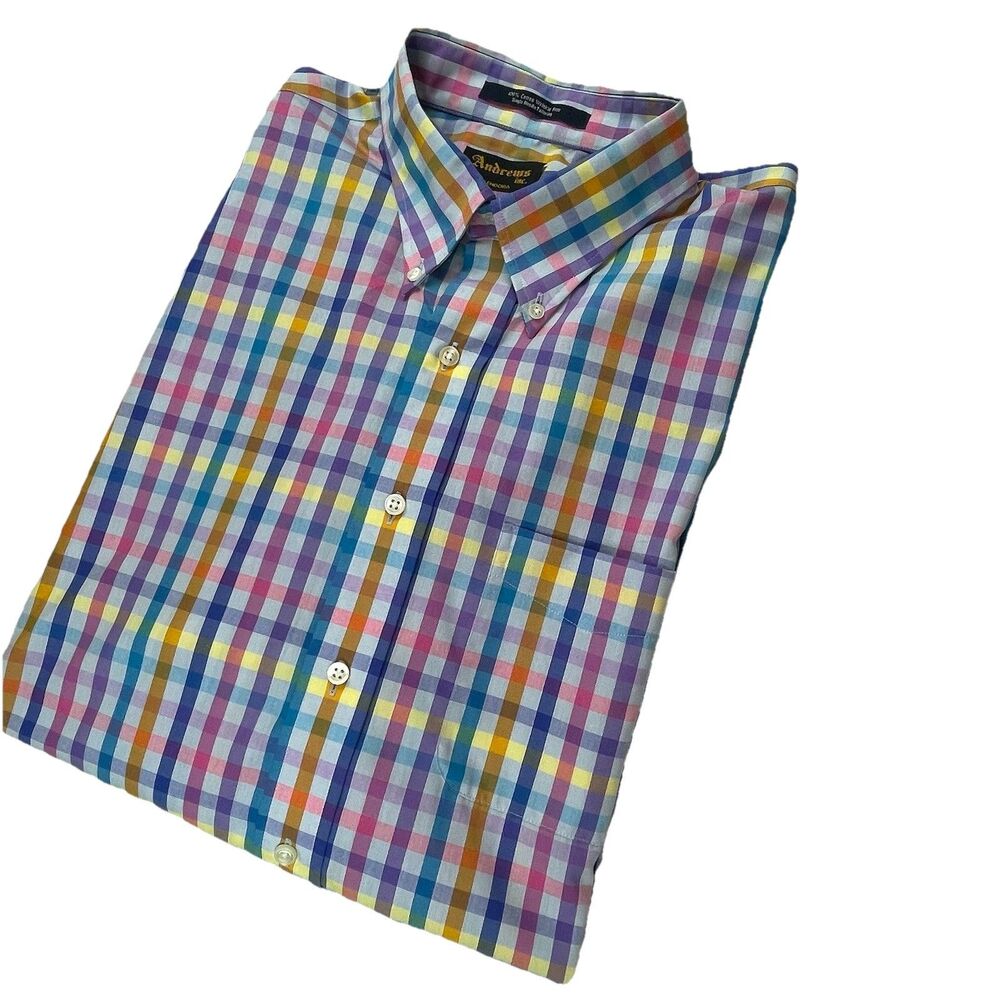 Andrew’s Mens Colorful Check Dress Shirt Business Career Casual-XL